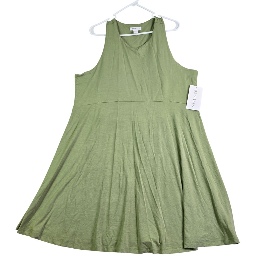 Athleta Santorini Thera Dress Women 1X Green Sleeveless A-Line UPF Active Jersey